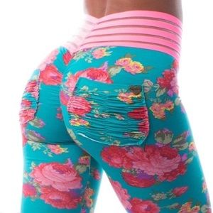 Aqua floral Cute Booty Leggings